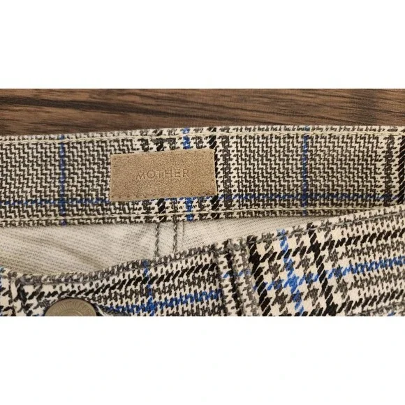Mother The Insider Ankle Pants Sz 28 Black Blue White Houndstooth Stripe Denim